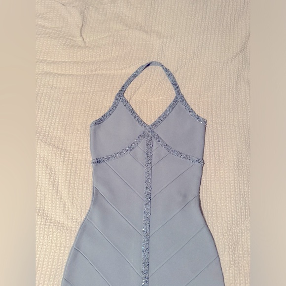 Herve Leger Blue Halter neck Beaded Dress - Picture 6 of 11